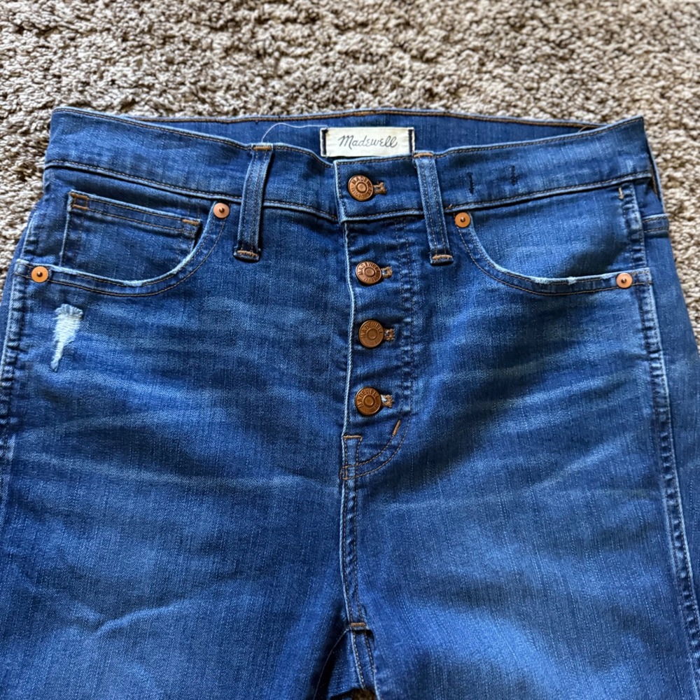 Madewell 10 High-Rise Skinny Jeans Blue Button Fly Distressed J7914 Womens 28 - Picture 5 of 13